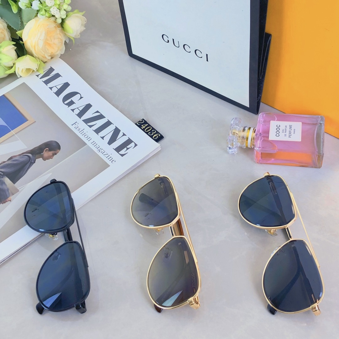 。。Gucc*2025新款太阳镜欧美个性金属双梁蛤蟆镜男士开车驾驶墨镜