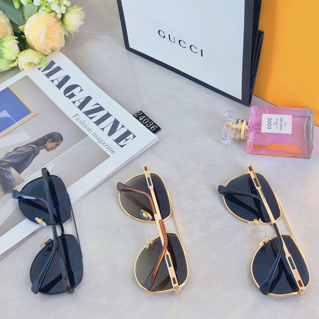 。。Gucc*2025新款太阳镜欧美个性金属双梁蛤蟆镜男士开车驾驶墨镜