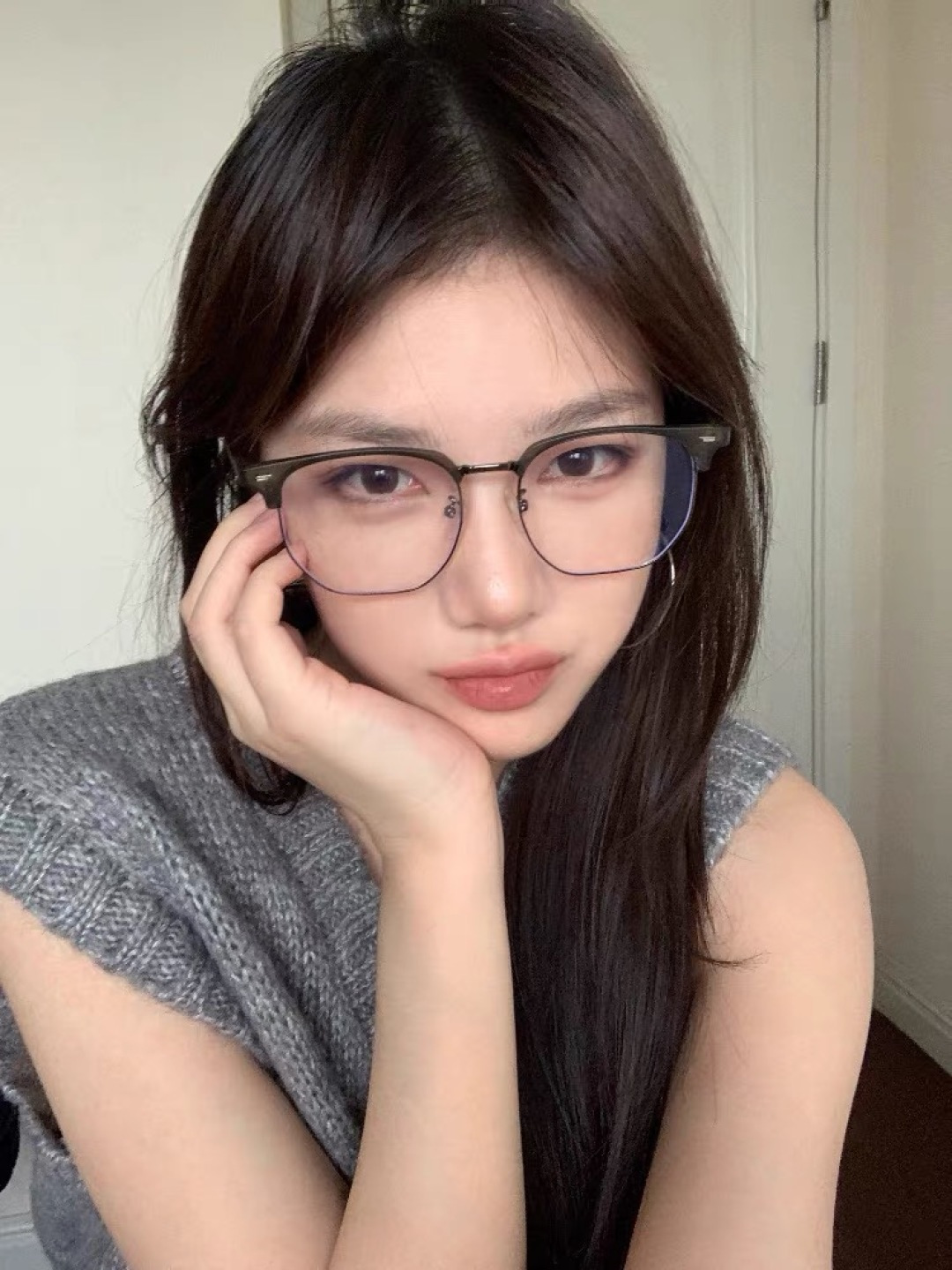 。。Louis vuitto*超清半框近视眼镜框斯文潮痞帅防蓝光超薄镜片配眉线框镜框商务