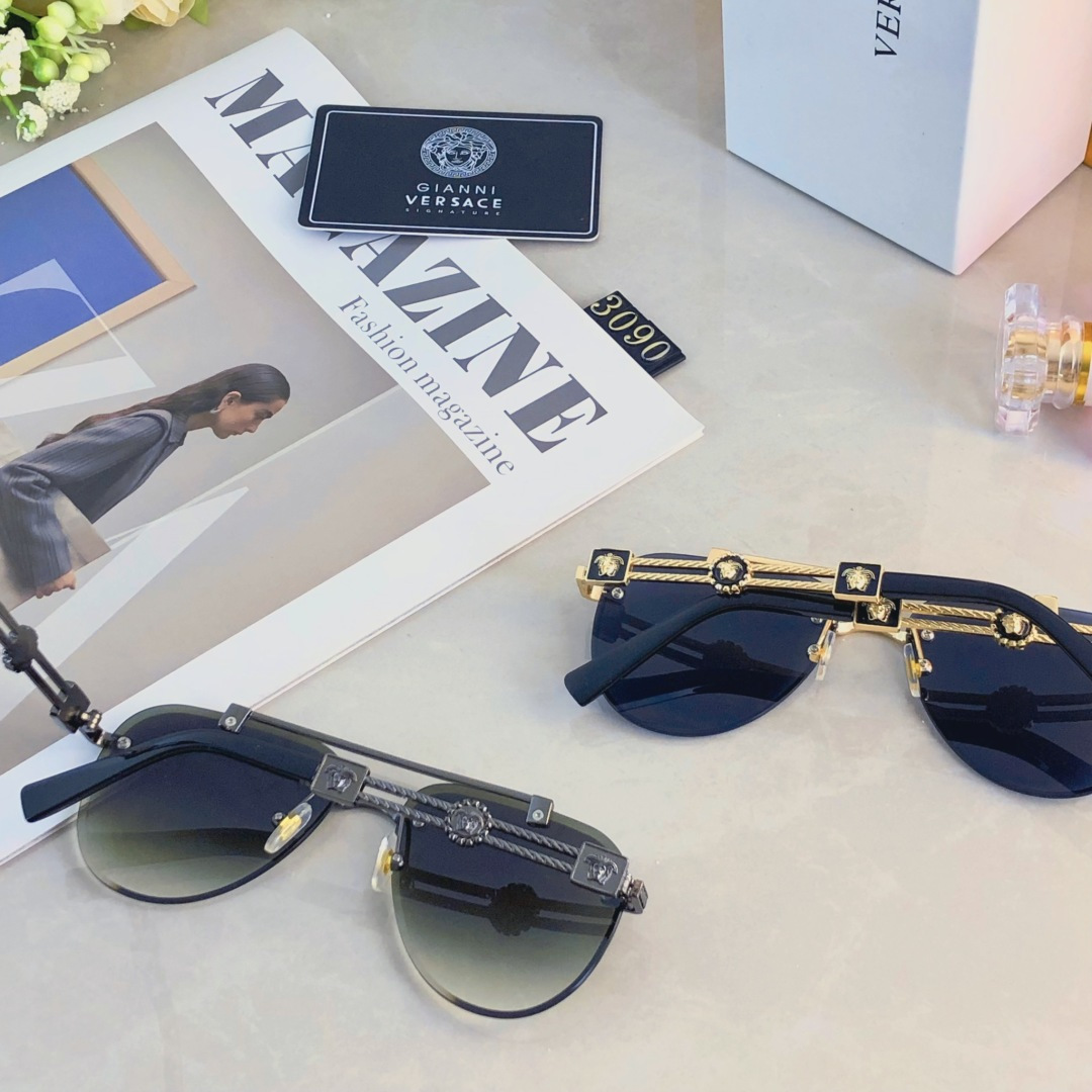 。。Versac*欧美复古男士朋克风墨镜金属双梁高端商务风格太阳镜男UV400防晒