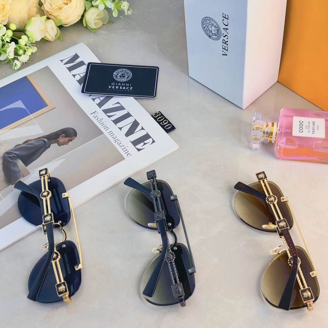 。。Versac*欧美复古男士朋克风墨镜金属双梁高端商务风格太阳镜男UV400防晒