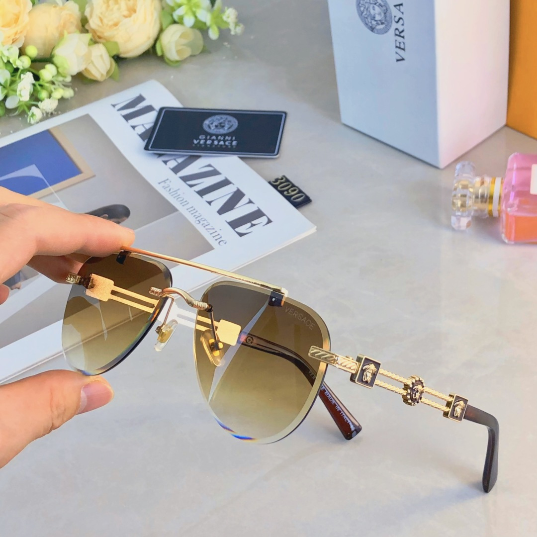 。。Versac*欧美复古男士朋克风墨镜金属双梁高端商务风格太阳镜男UV400防晒