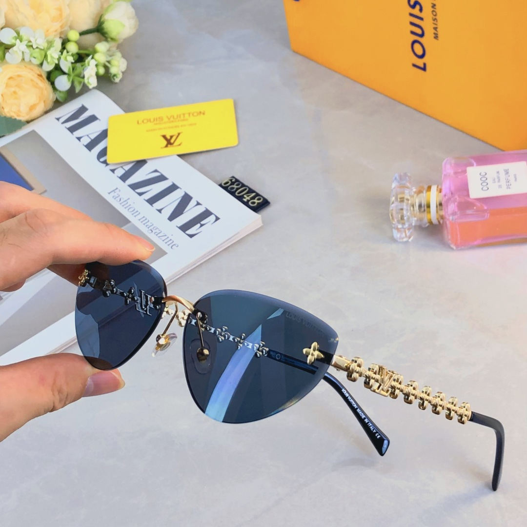 。。Louis vuitto*2025新款无框猫眼墨镜欧美风网红款复古辣妹海边街拍太阳镜