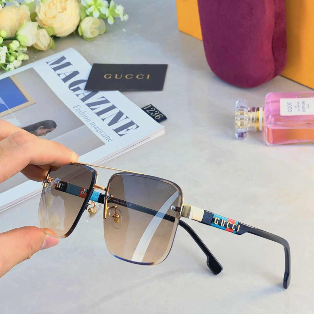 。。Gucc*欧美复古墨镜金属双梁高端商务风格太阳镜UV400防晒