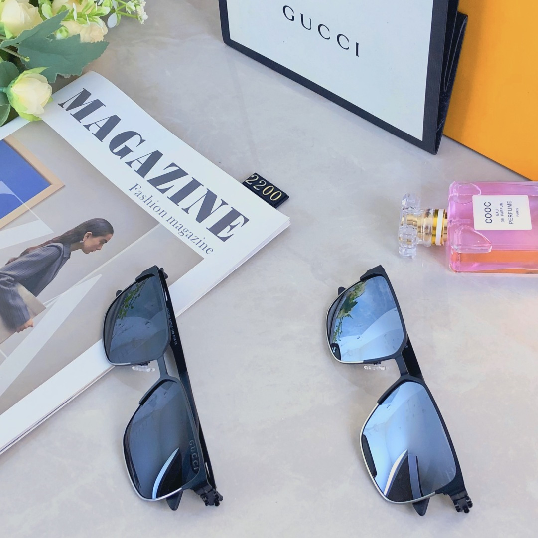 。。Gucc*金属方框偏光墨镜男高级感痞帅防紫外线开车钓鱼复古太阳镜男新款