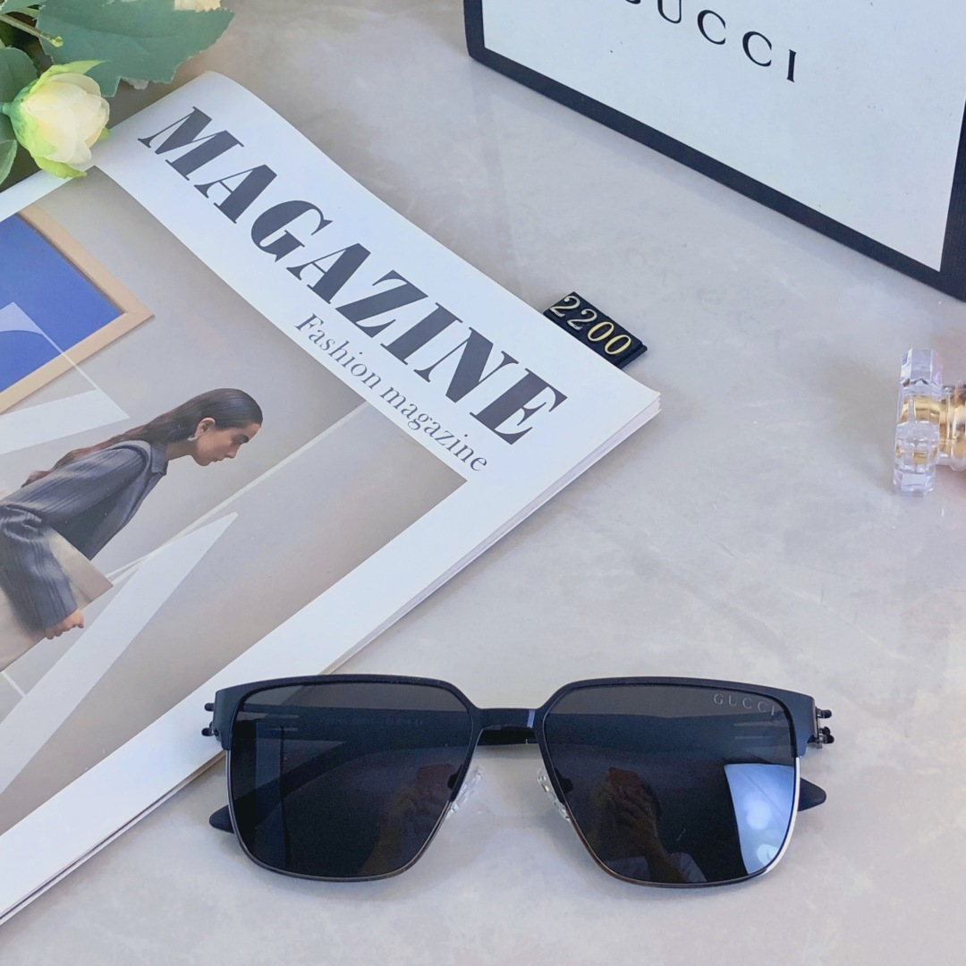 。。Gucc*金属方框偏光墨镜男高级感痞帅防紫外线开车钓鱼复古太阳镜男新款