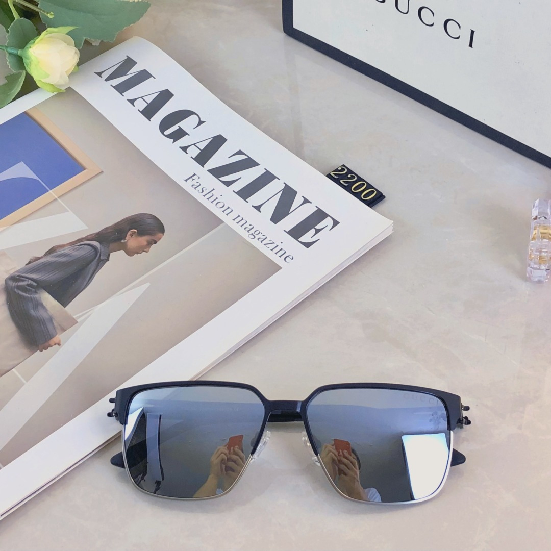。。Gucc*金属方框偏光墨镜男高级感痞帅防紫外线开车钓鱼复古太阳镜男新款
