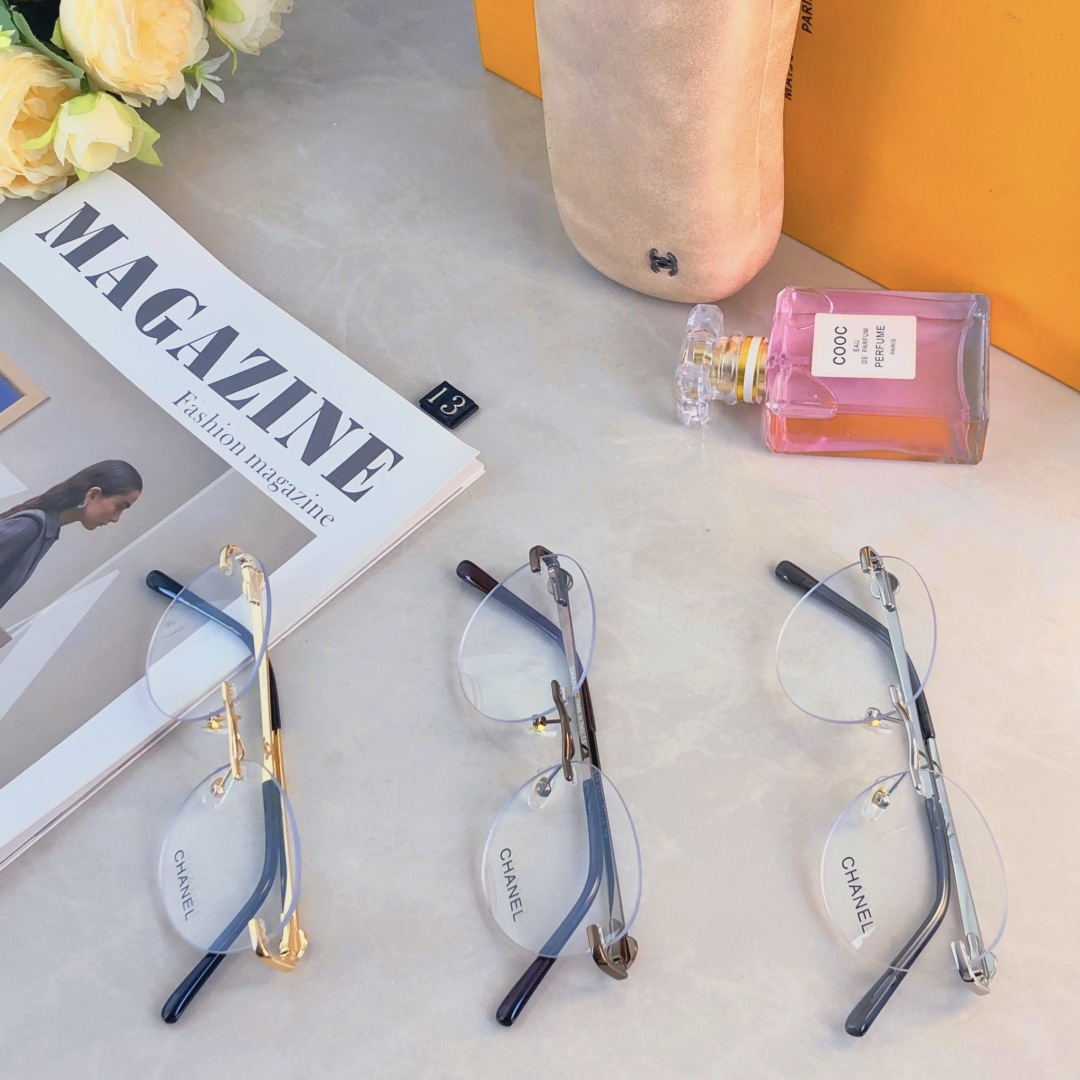 。。Chane*无框近视眼镜女可配镜片有度数复古方圆脸素颜大框眼镜显脸小