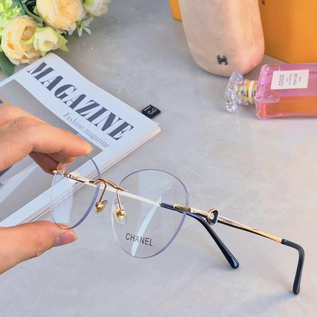 。。Chane*无框近视眼镜女可配镜片有度数复古方圆脸素颜大框眼镜显脸小
