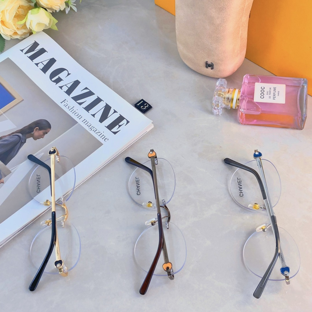 。。Chane*无框近视眼镜女可配镜片有度数复古方圆脸素颜大框眼镜显脸小