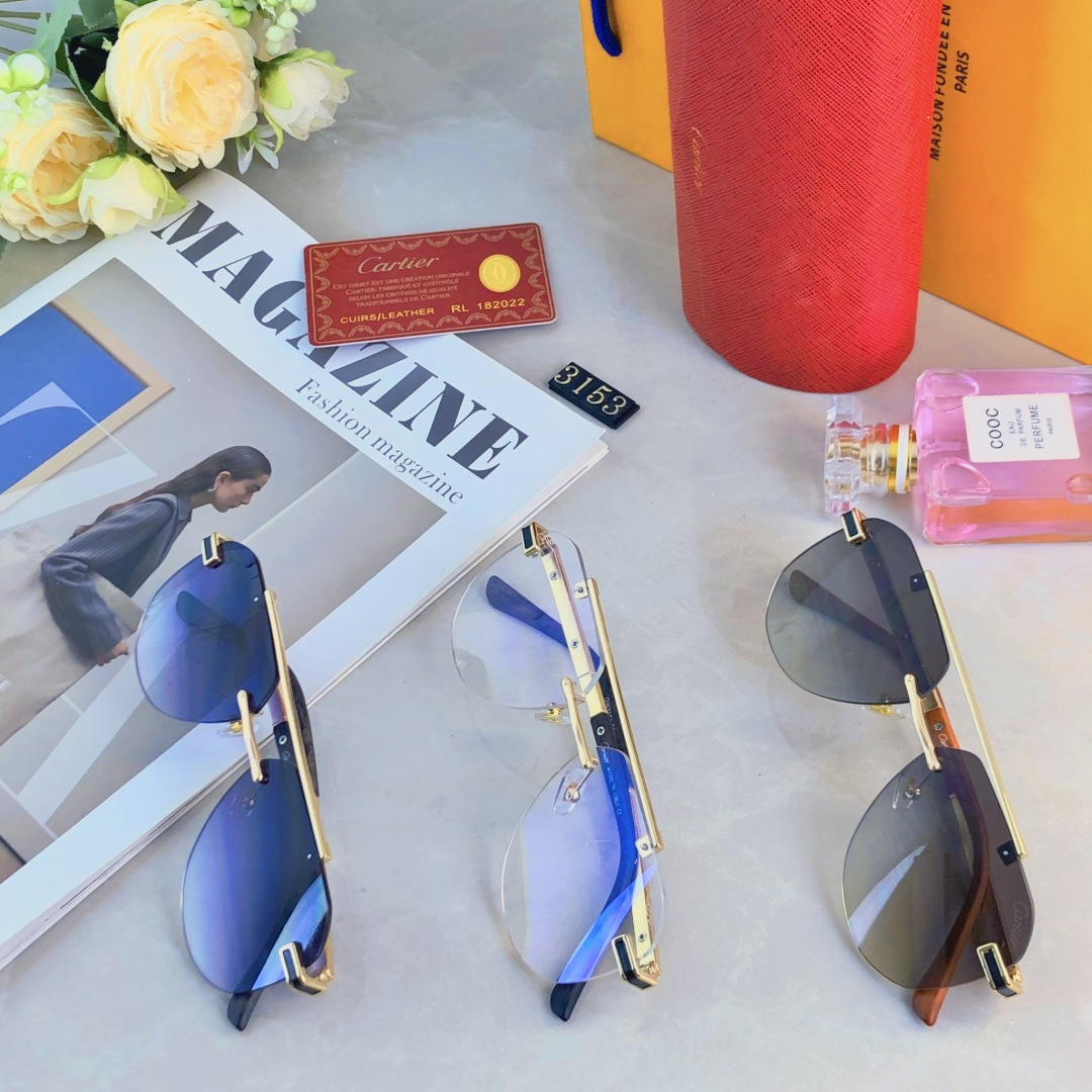 。。Cartie*复古无框男士太阳镜高级感ins高颜值显脸小防晒墨镜UV400防紫外线