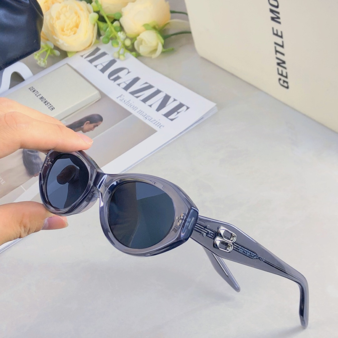 。。新款复古猫眼墨镜女高级感圆脸显脸小前卫凹造型防紫外线太阳镜