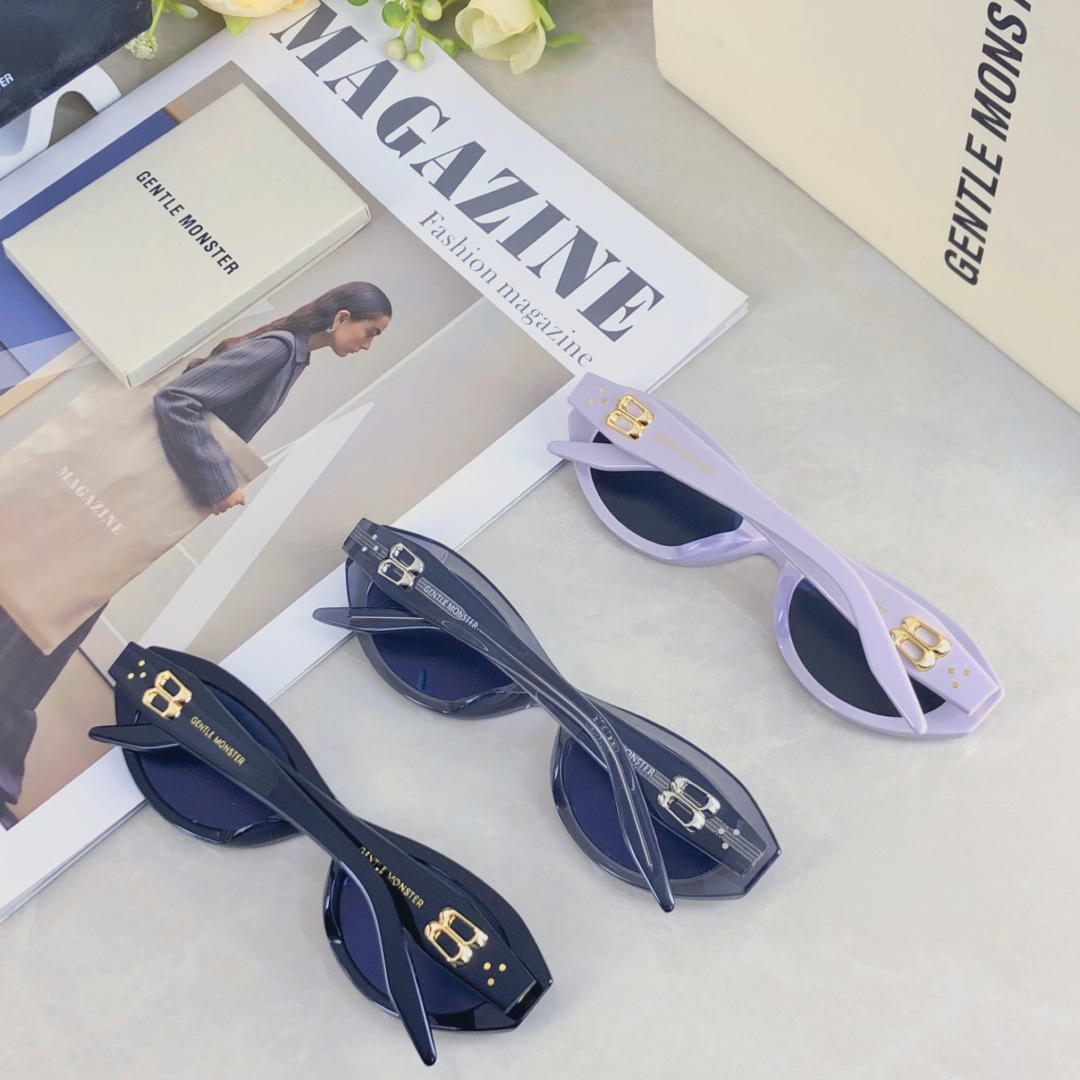 。。新款复古猫眼墨镜女高级感圆脸显脸小前卫凹造型防紫外线太阳镜