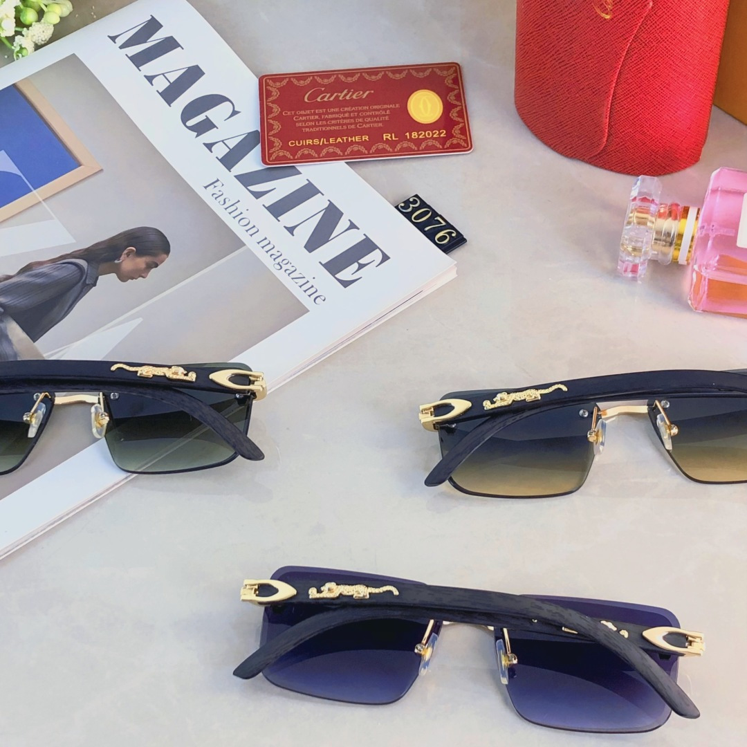 。。Cartie*新款豹子头太阳镜 欧美无框潮流街拍墨镜百搭方框太阳眼镜