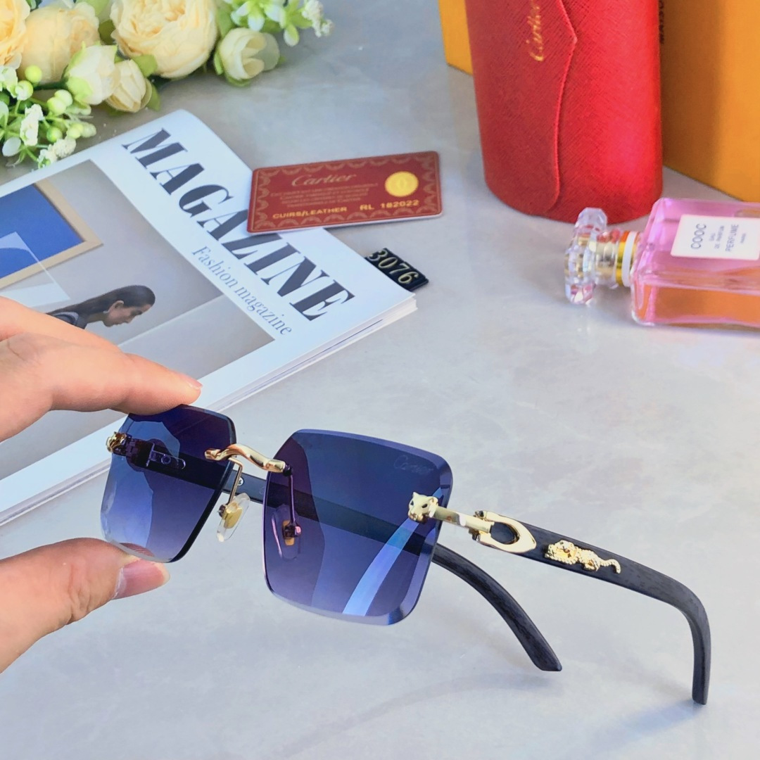 。。Cartie*新款豹子头太阳镜 欧美无框潮流街拍墨镜百搭方框太阳眼镜