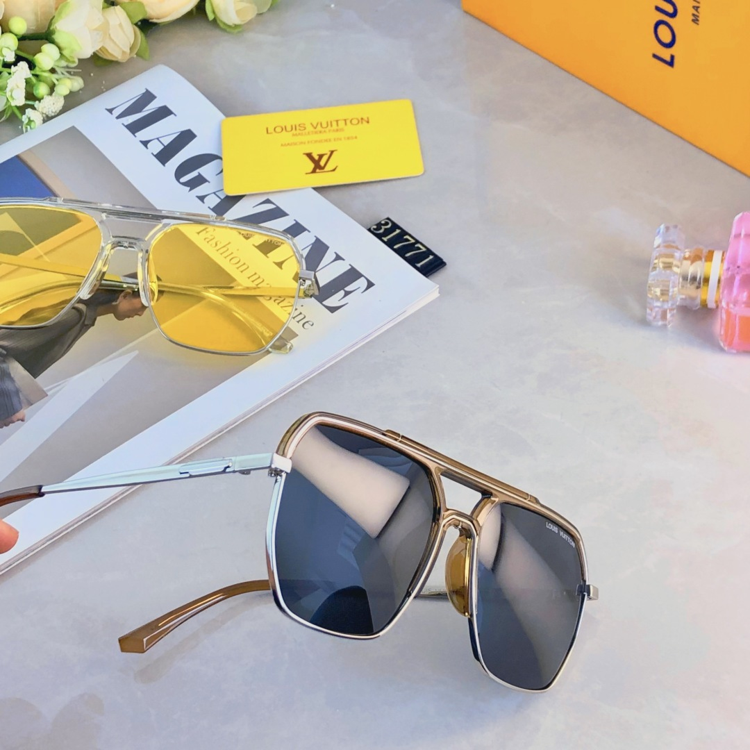 。。Louis vuitto*黄色夜视偏光太阳镜出游旅行防晒墨镜男女大框大脸防紫外线近视潮