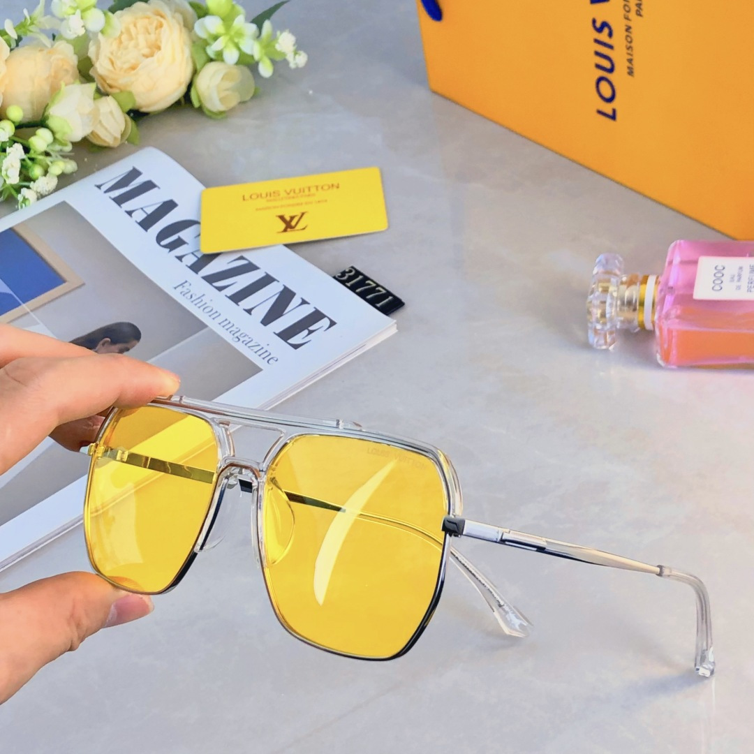。。Louis vuitto*黄色夜视偏光太阳镜出游旅行防晒墨镜男女大框大脸防紫外线近视潮