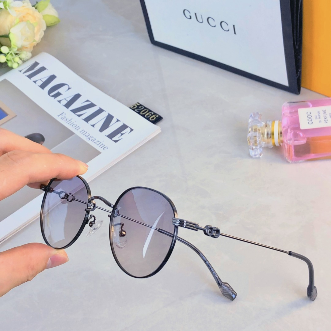 。。Gucc*新款轻盈圆形金属框偏光太阳镜女防紫外线高级感遮阳户外墨镜女潮