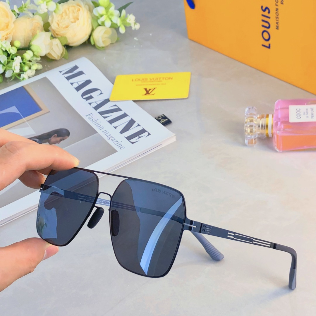 。。Louis vuitto*不锈钢双梁无螺丝男士偏光太阳镜超轻高级感太阳眼镜遮阳大框墨镜
