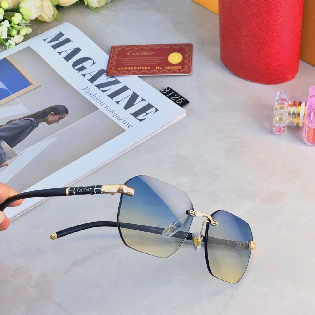 。。Cartie*时尚帅气太阳镜女防晒防紫外线高档无框小框防强光开车墨镜男