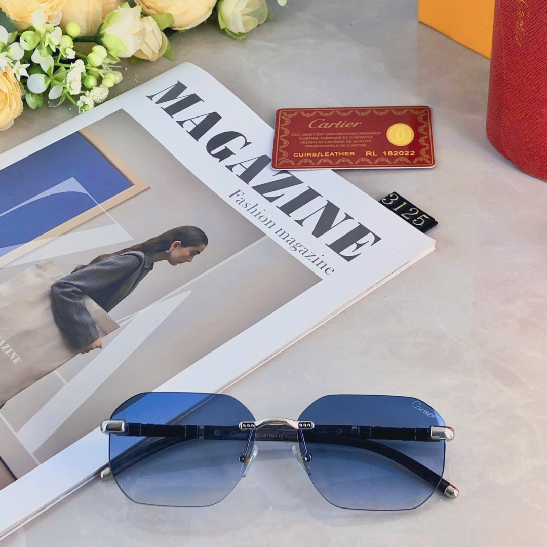 。。Cartie*时尚帅气太阳镜女防晒防紫外线高档无框小框防强光开车墨镜男