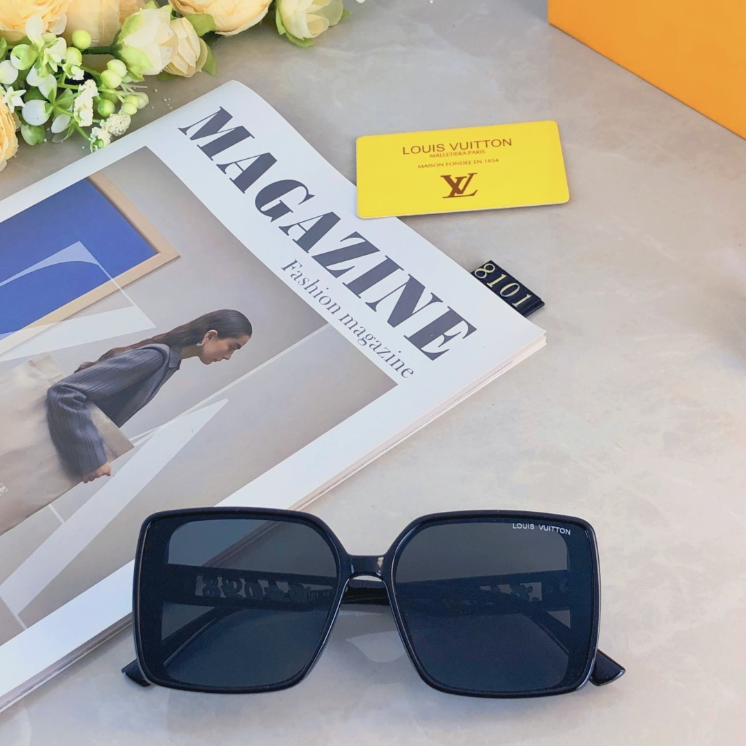 。。Louis vuitto*高级感防紫外线方框墨镜字母镜腿时尚韩版太阳镜女显瘦潮防晒眼镜