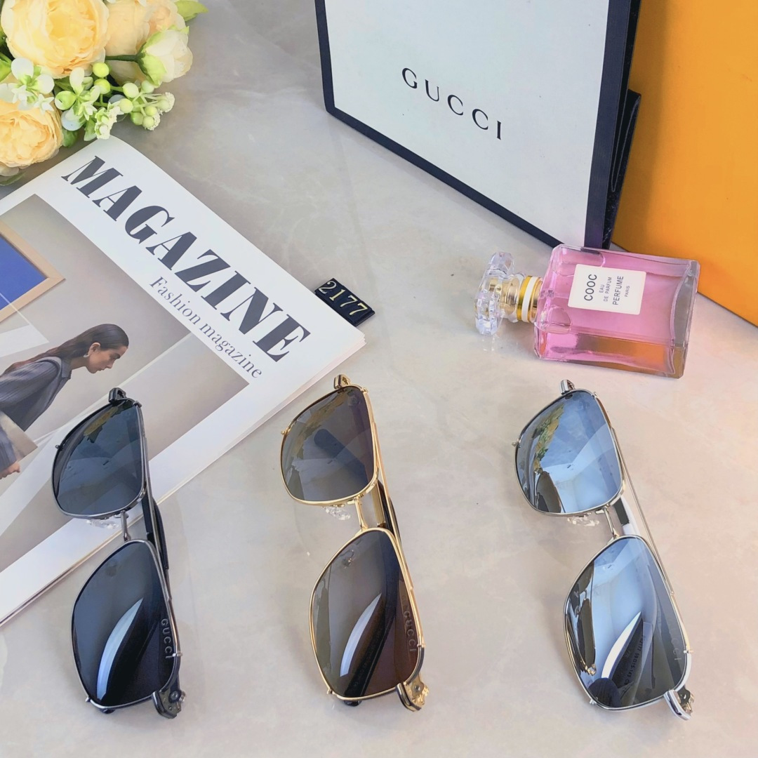 。。Gucc*高清偏光镜片金属双梁潮流墨镜女太阳眼镜男防晒遮阳开车