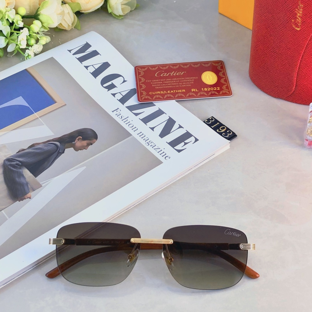 。。Cartie*复古痞帅男士无框墨镜精致商务风格UV400防紫外线户外太阳镜男款