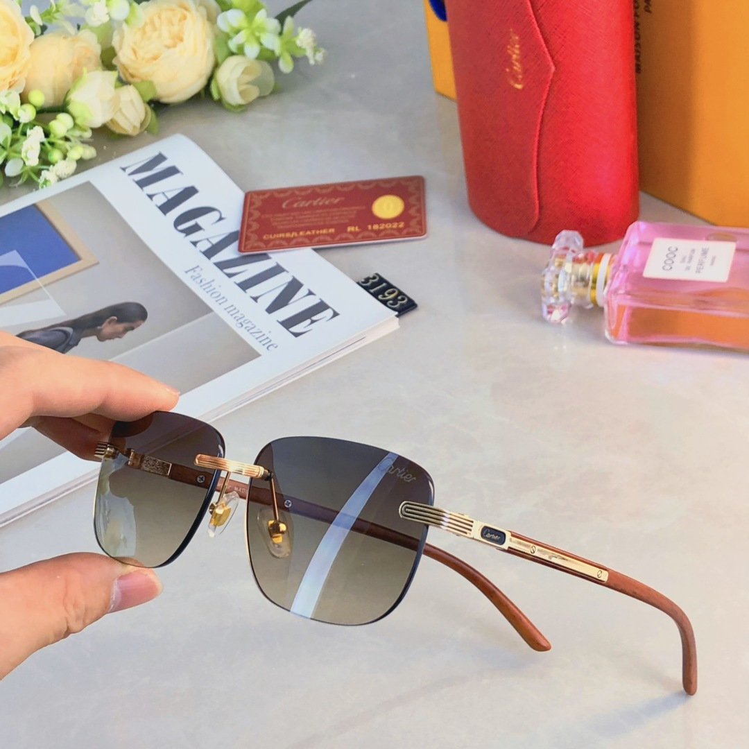 。。Cartie*复古痞帅男士无框墨镜精致商务风格UV400防紫外线户外太阳镜男款