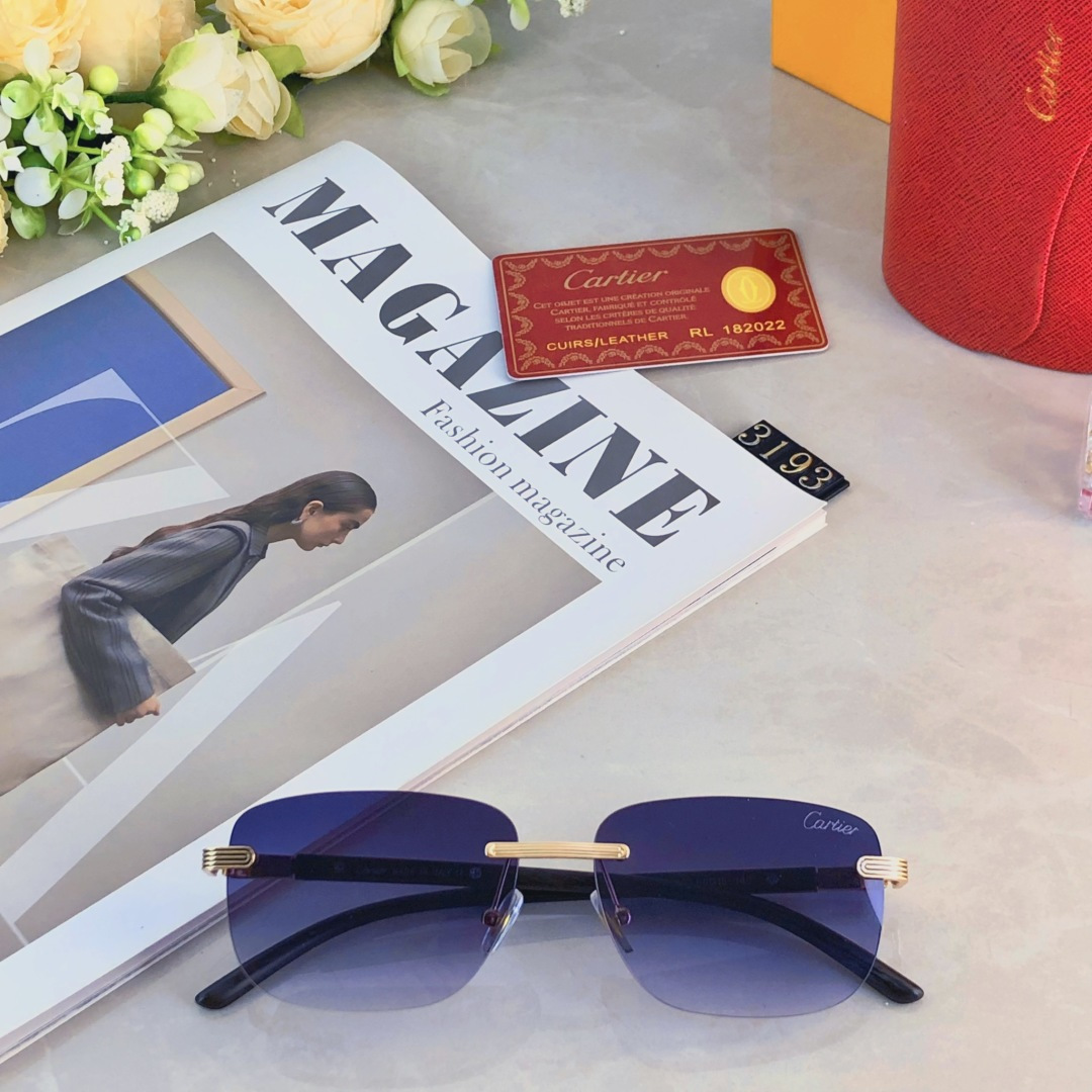 。。Cartie*复古痞帅男士无框墨镜精致商务风格UV400防紫外线户外太阳镜男款