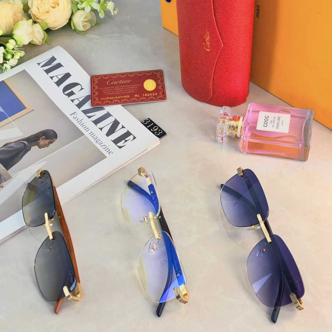 。。Cartie*复古痞帅男士无框墨镜精致商务风格UV400防紫外线户外太阳镜男款