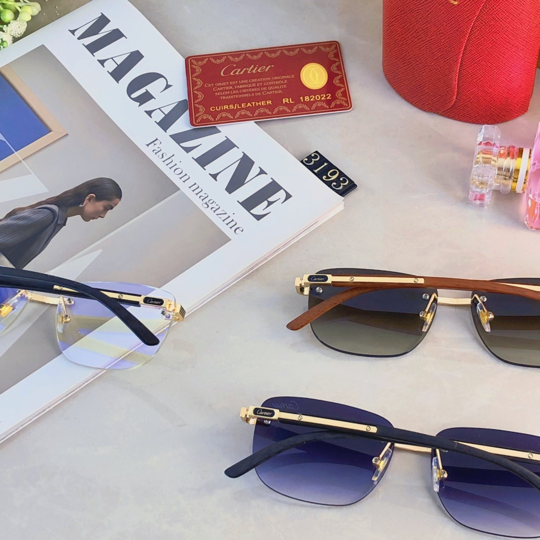 。。Cartie*复古痞帅男士无框墨镜精致商务风格UV400防紫外线户外太阳镜男款