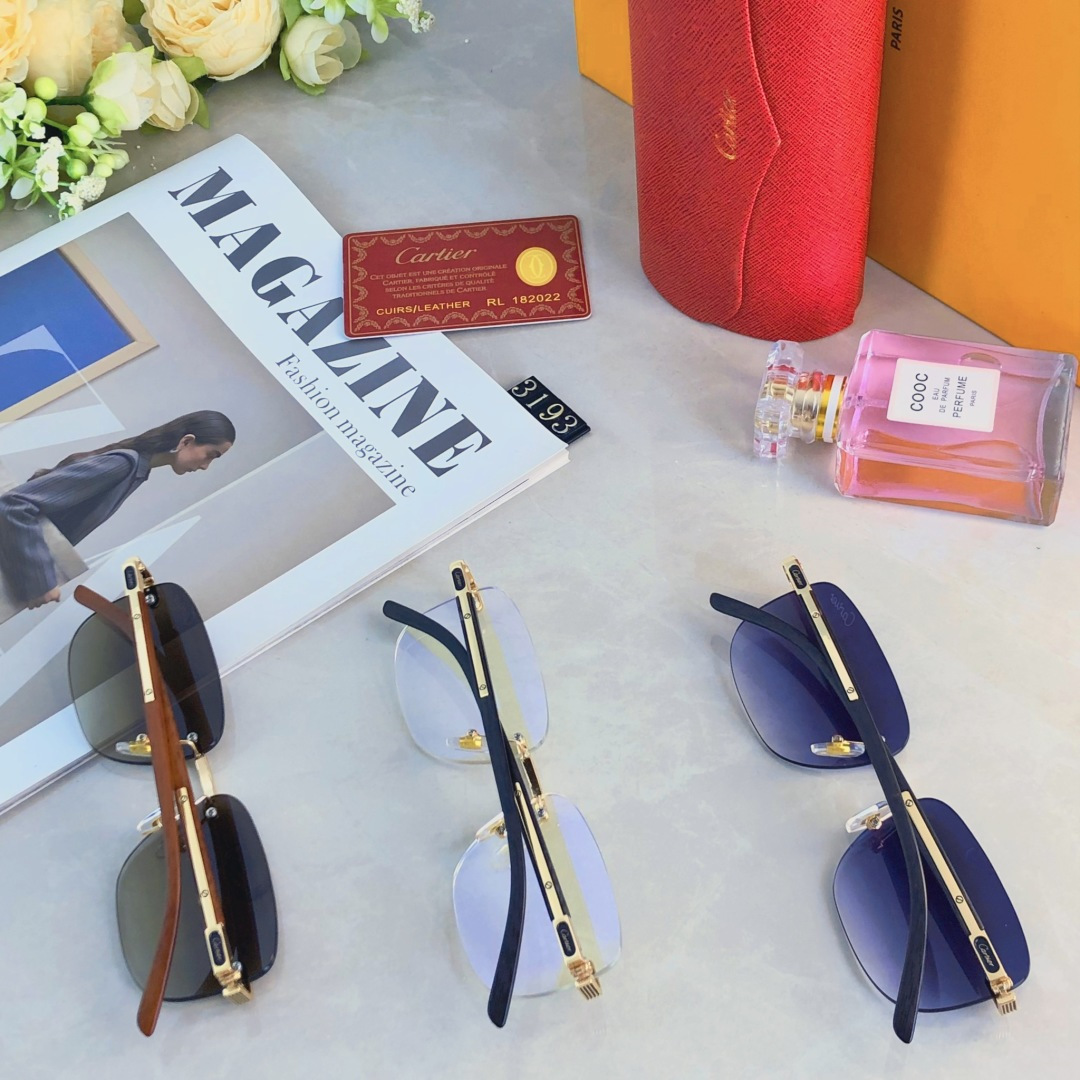 。。Cartie*复古痞帅男士无框墨镜精致商务风格UV400防紫外线户外太阳镜男款