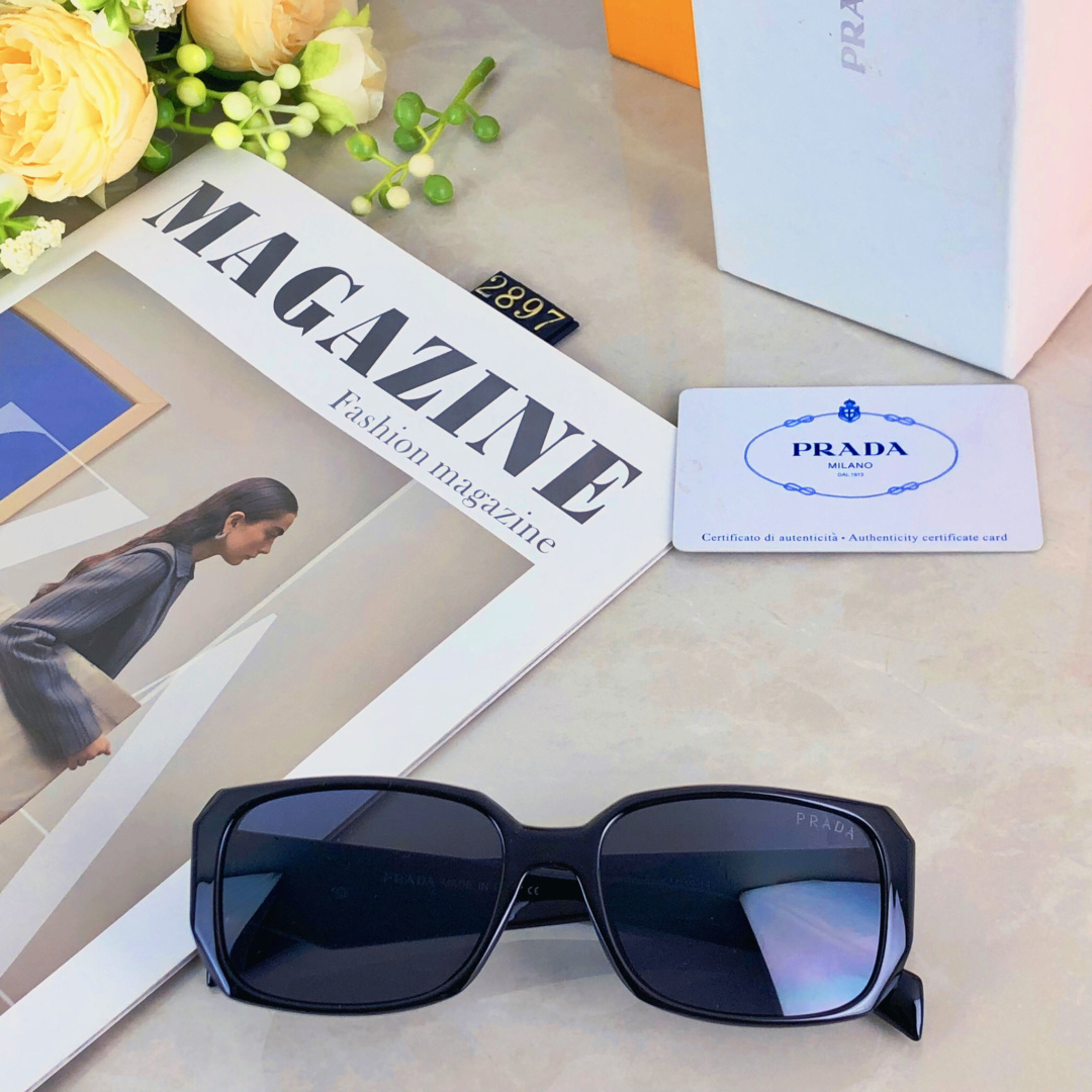 。。Prad*欧美夸张复古防晒墨镜女夏ins时尚方框海边度假防紫外线太阳眼镜