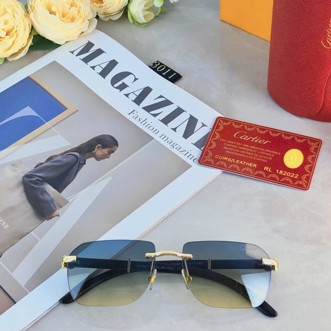 。。Cartie*权志龙同款太阳眼镜无框墨镜ins欧美窄框木腿高级感拉满凹造型款