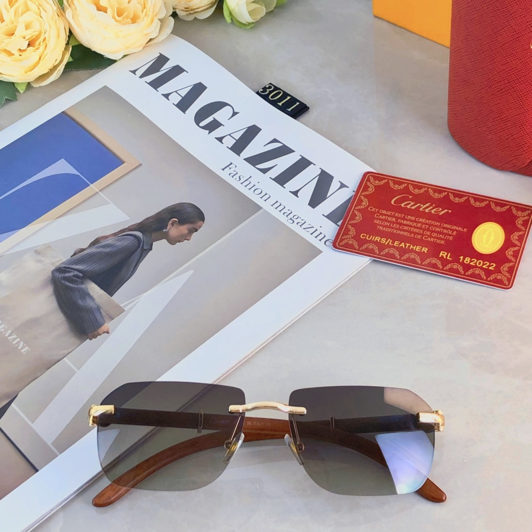 。。Cartie*权志龙同款太阳眼镜无框墨镜ins欧美窄框木腿高级感拉满凹造型款