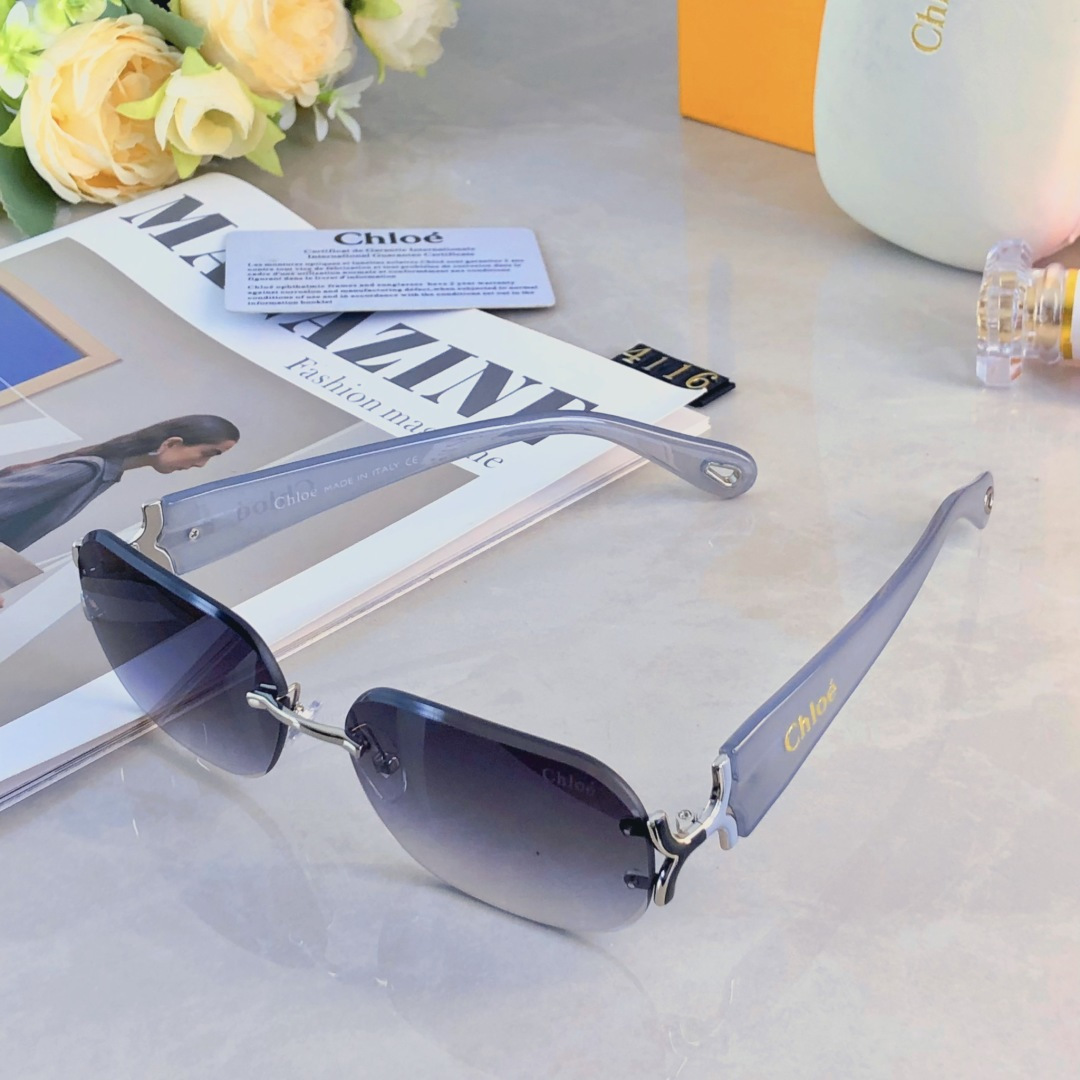 。。Chlo*明星同款无框墨镜女时髦高级感御姐辣妹风Y2K太阳眼镜潮拍照装饰