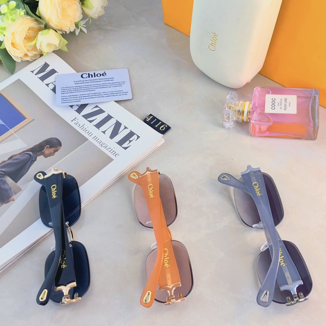 。。Chlo*明星同款无框墨镜女时髦高级感御姐辣妹风Y2K太阳眼镜潮拍照装饰