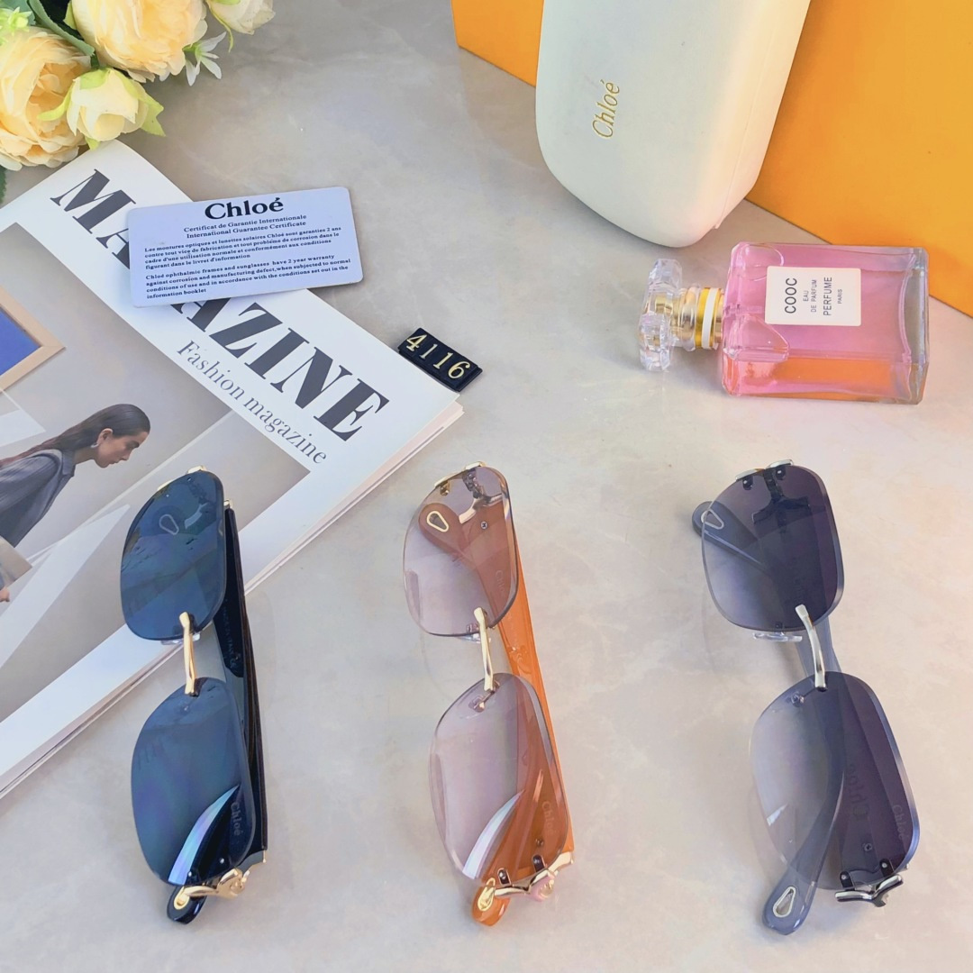 。。Chlo*明星同款无框墨镜女时髦高级感御姐辣妹风Y2K太阳眼镜潮拍照装饰