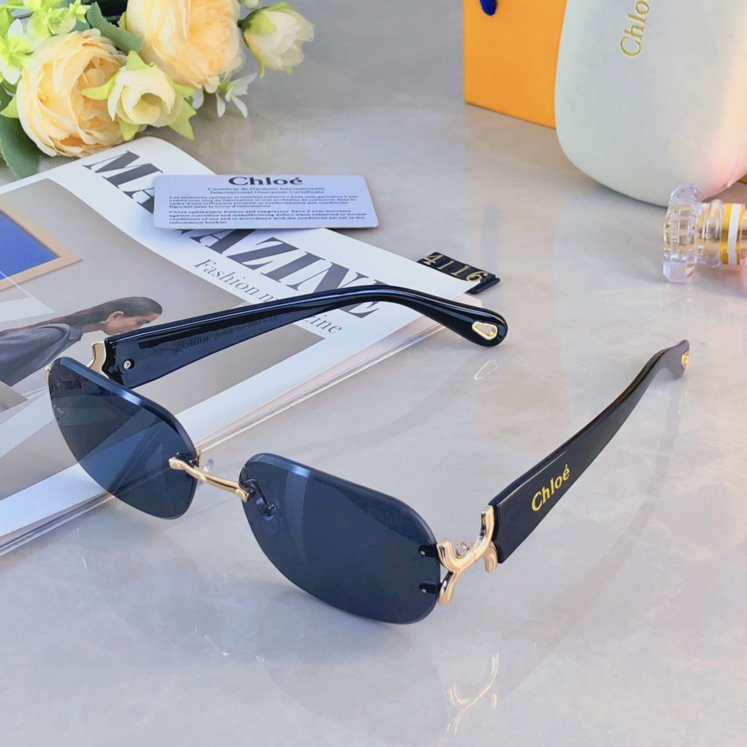 。。Chlo*明星同款无框墨镜女时髦高级感御姐辣妹风Y2K太阳眼镜潮拍照装饰