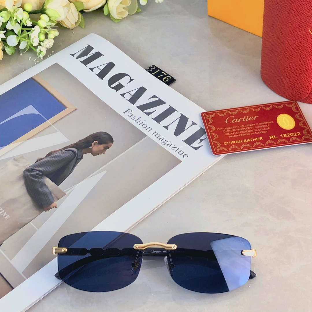。。Cartie*2025新款欧美墨镜女小脸小框无框高级感ins防紫外线太阳眼镜男潮