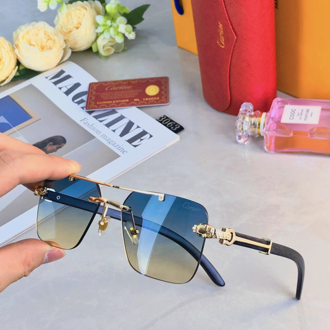。。Cartie*新款豹子头无框双梁男女同款太阳镜个性切边潮流百搭防紫外线墨镜