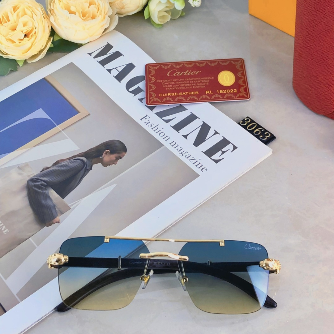 。。Cartie*新款豹子头无框双梁男女同款太阳镜个性切边潮流百搭防紫外线墨镜