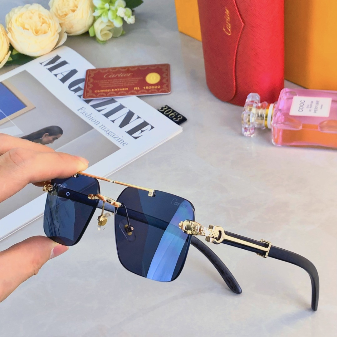 。。Cartie*新款豹子头无框双梁男女同款太阳镜个性切边潮流百搭防紫外线墨镜