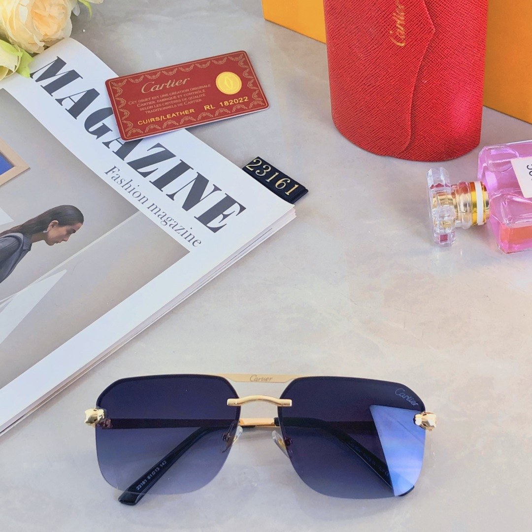 。。Cartie*欧美复古长方形无框切边墨镜潮时尚气质街拍凹造型显瘦太阳眼镜