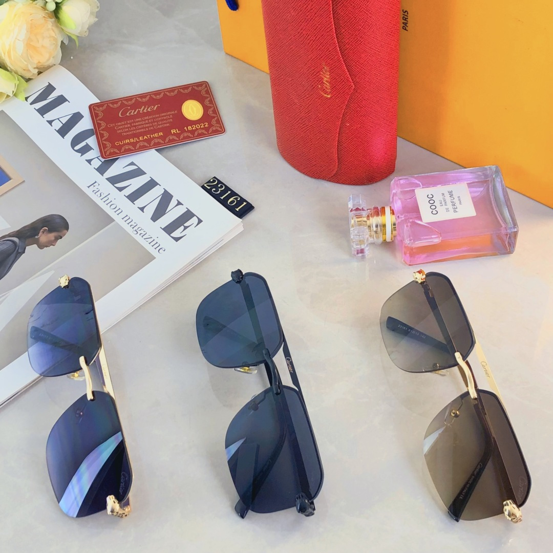 。。Cartie*欧美复古长方形无框切边墨镜潮时尚气质街拍凹造型显瘦太阳眼镜