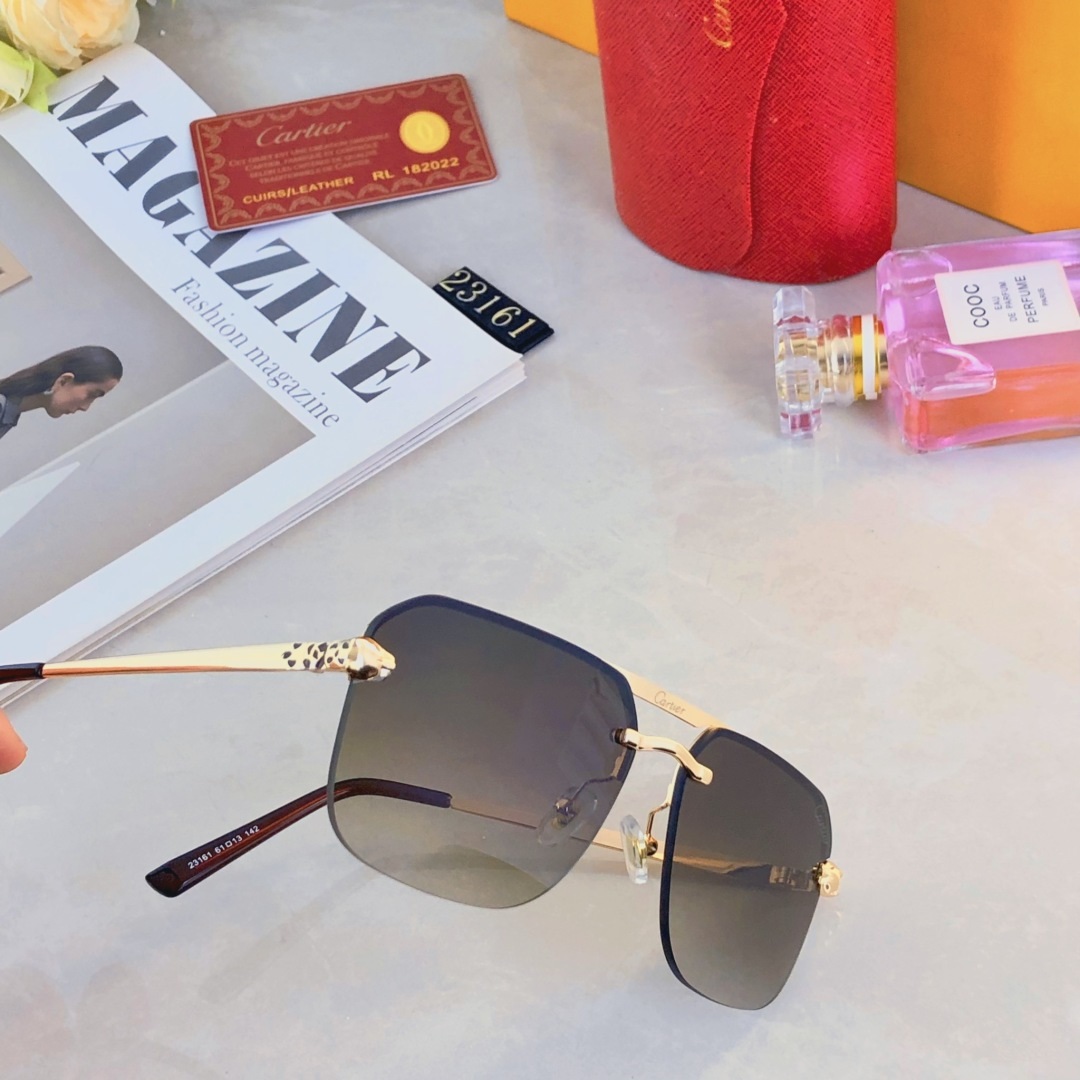 。。Cartie*欧美复古长方形无框切边墨镜潮时尚气质街拍凹造型显瘦太阳眼镜