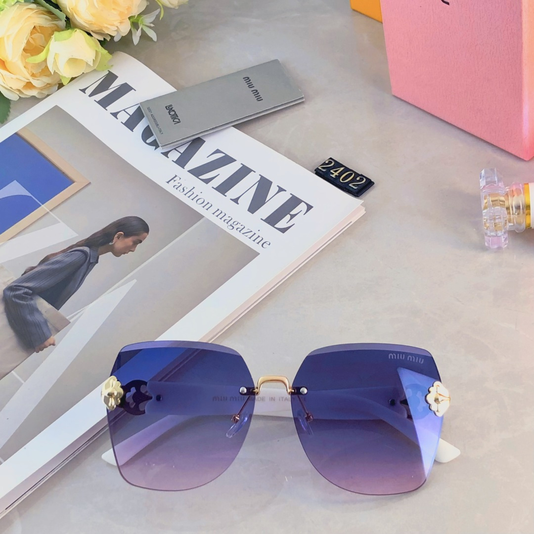 。。miumi*2025新款大框轻奢无框时尚太阳镜女防紫外线级感显脸小墨镜