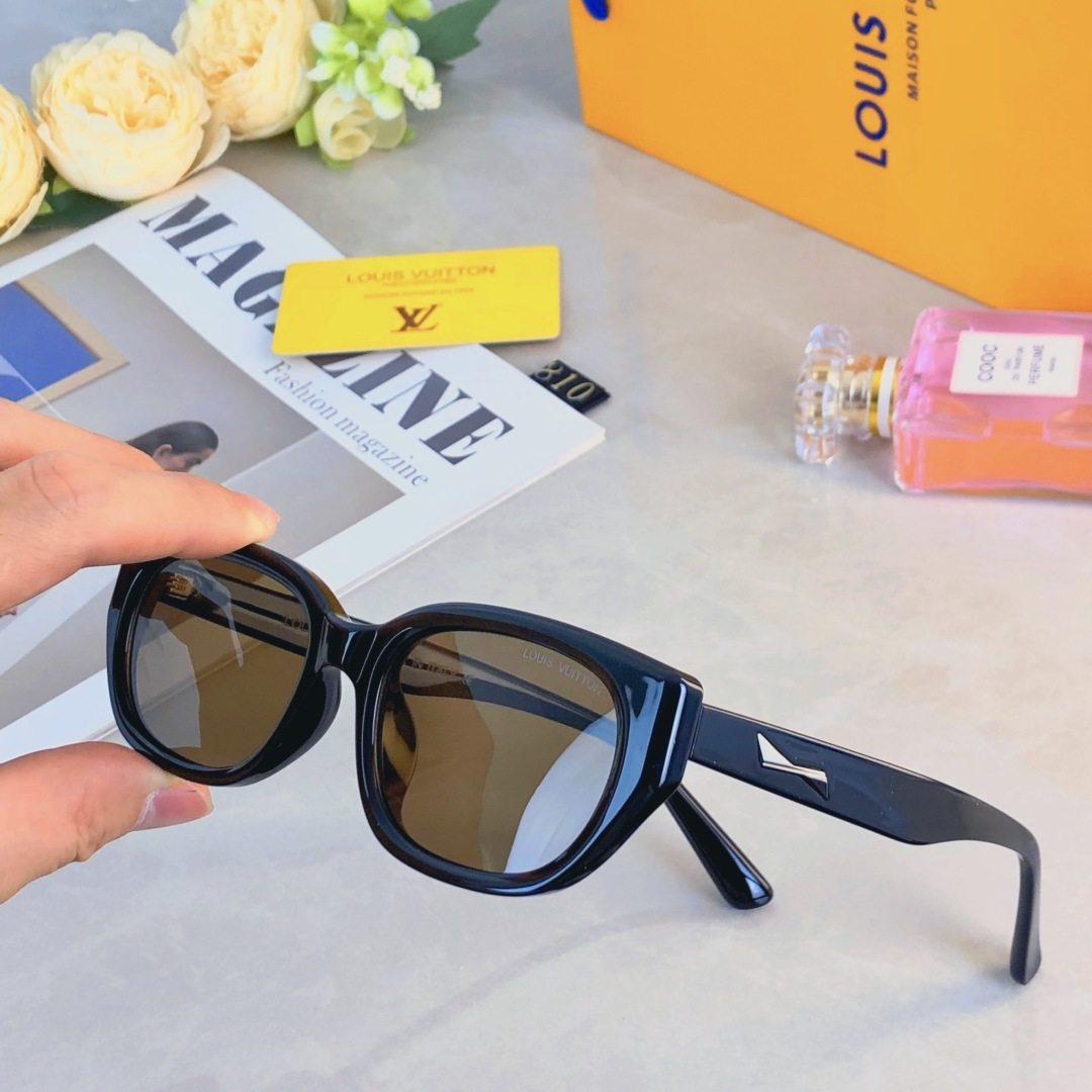。。Louis vuitto*复古猫眼墨镜女方圆脸显瘦偏光太阳镜男女轻ins韩版潮网红素颜镜