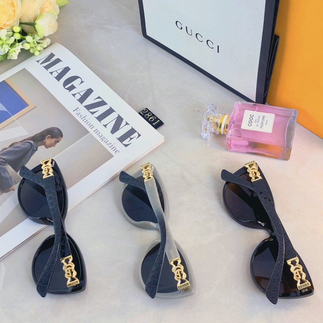 。。Gucc*2025新款复古猫眼墨镜女夏季出游防紫外线高级感显脸小太阳镜